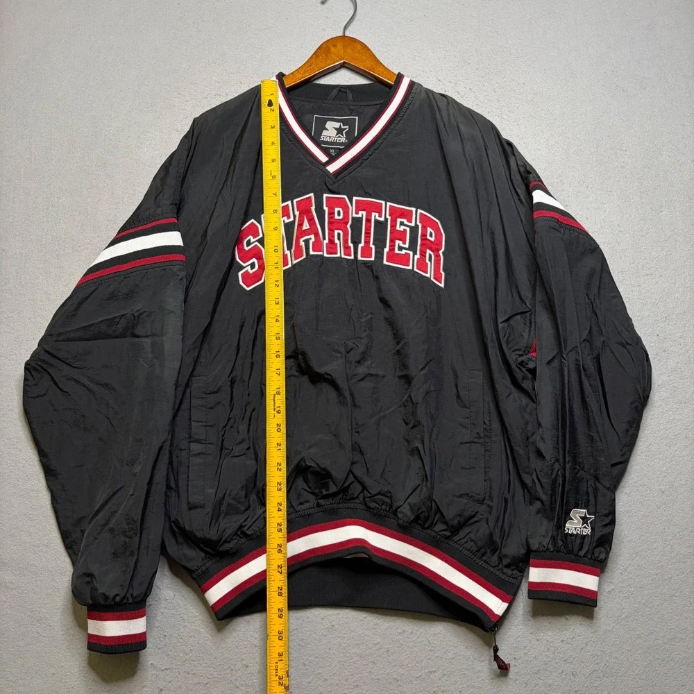 Starter Windbreaker Pullover Mens XL Black Vintage 90s V-Neck Embroidered Logo